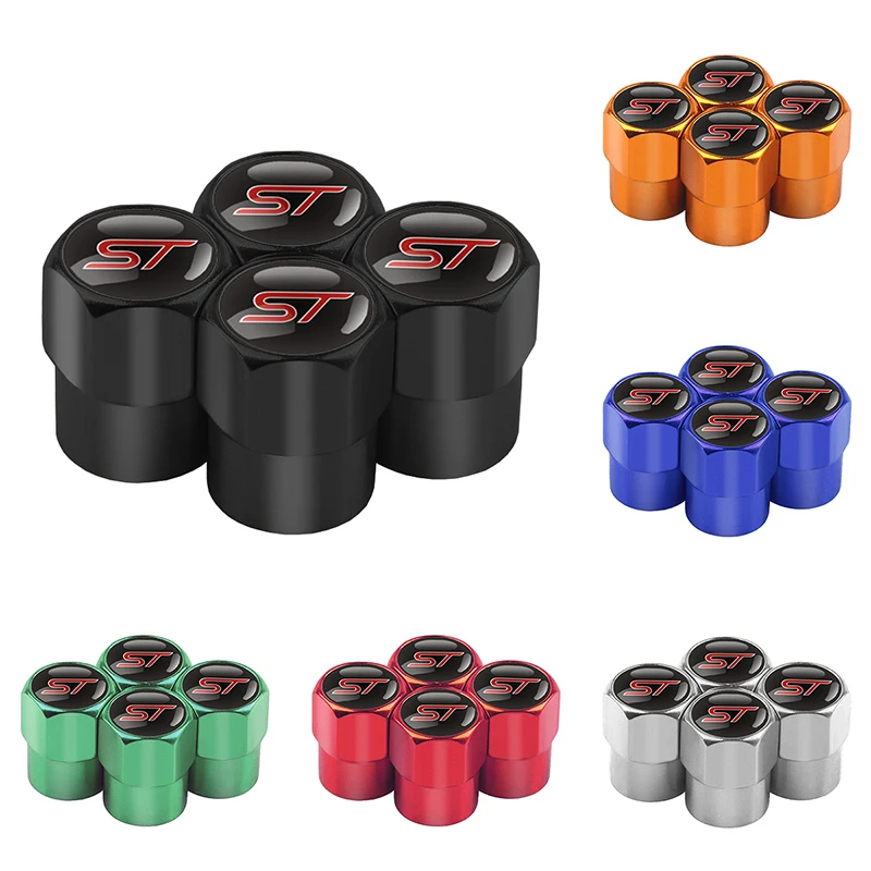 4pcs ST Emblem Aluminum Car Styling Wheel Tire Valve Cap Dust Cover for Ford Fiesta Mondeo Fusion Kuga Edge Mustang Explorer RS