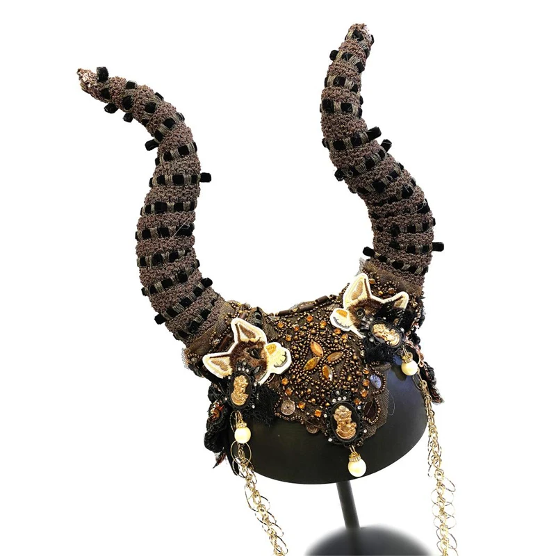 Cosplay Prop Ox Horns Headband Halloween Party Beads Sequins Decor Carnival Devil Headpiece Adult Fashion Show