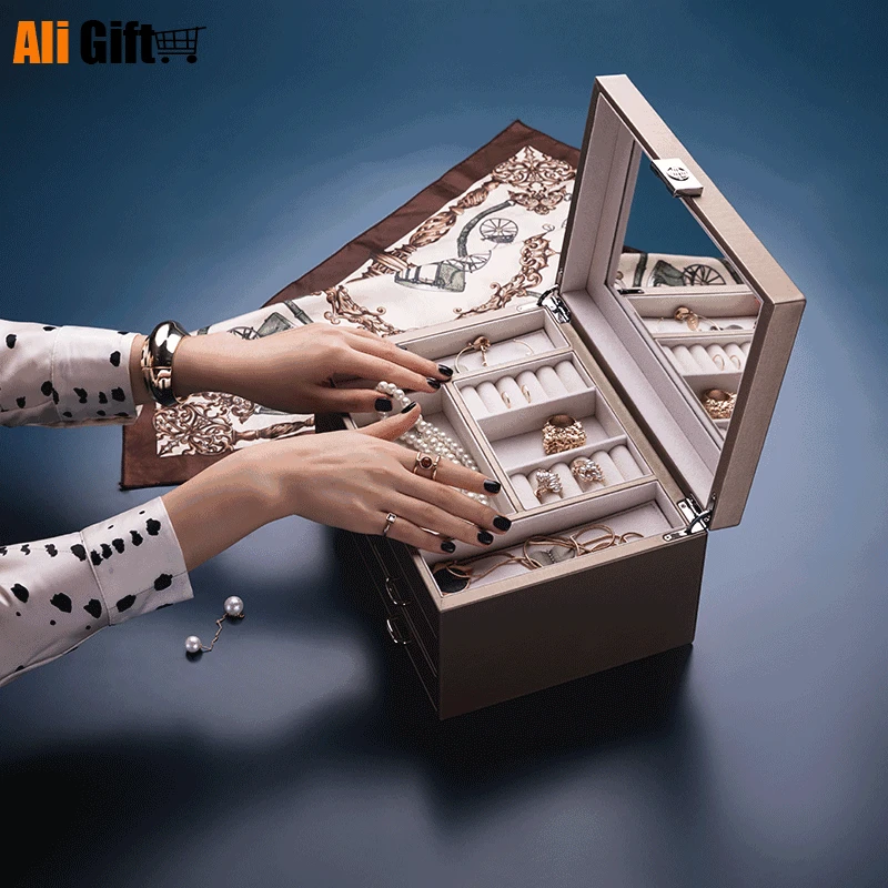 Princess Cute European Jewelry Box Jewelry Box Korea Jewelry Storage Box with Lock Girls Valentine's Day Gift Dressing Case