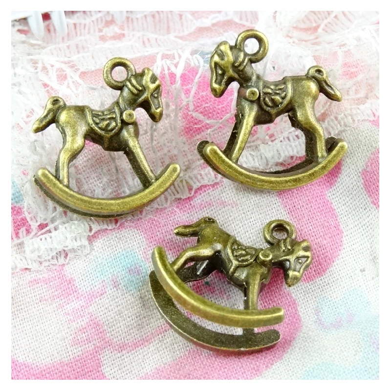 60pcs Vintage Horse Charms Pendant For Jewelry Making Antique Bronze Color Rocking Horse Charms 15.5*14MM