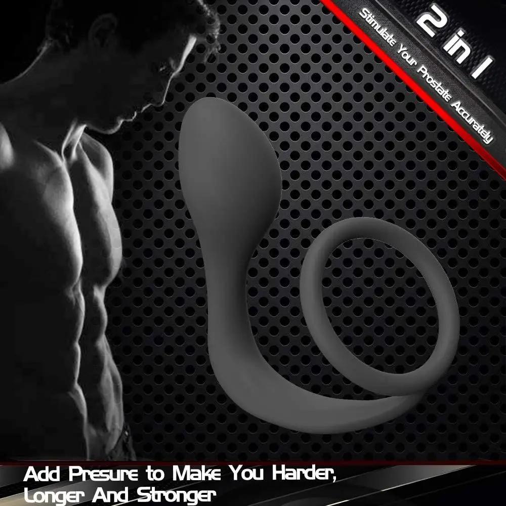 2 In 1 Anal Plug With Penis Ring, Erection Enhancing Cock Ring Stretchy Silicone Butt Plug For G-Spot P-Spot Testicles Sex Toys