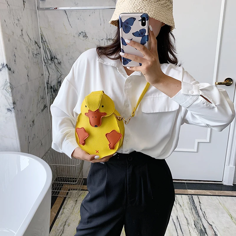 White & Yellow Cute Duck Style Crossbody Bag for Women Fashion Shoulder Bag Purses and Handbag Girl\'s Clutch Bag Pu Leather 2021