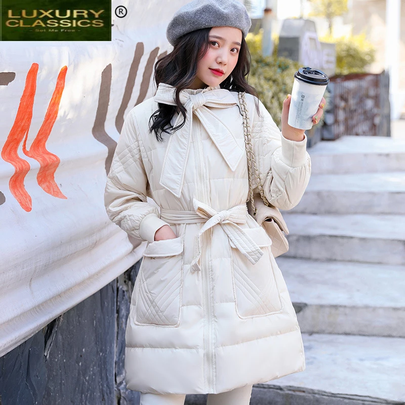 Fashion Female Winter Coat Women's Down Jacket + Belt Korean Thick Long Duck Down Jackets Casual Warm Coats Hiver 190425