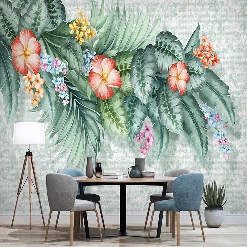 Photo Wallpaper Modern Hand Painted Tropical Plants Flowers And Birds Murals Living Room TV Sofa Bedroom Home Decor Wall Sticker
