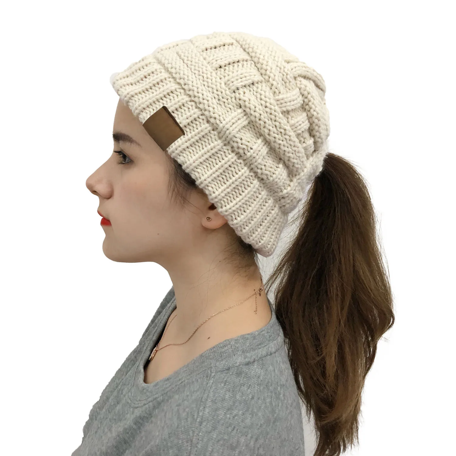 2024 New Cross Criss Ponytail Hat  Winter Hats For Women Lady Foldable Horsetail Cap Warm Branded Knitted Thick Outdoor Ski Caps