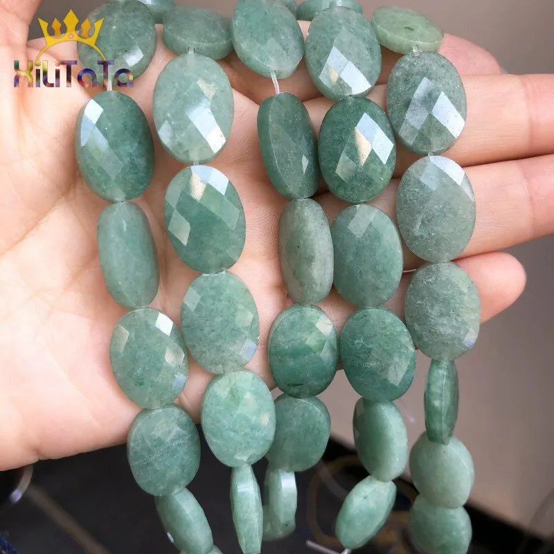 13*18mm Natural Faceted Stone Beads Oval Green Aventurine Jades Beads For Jewelry Making DIY Bracelet Ear Studs Accessories