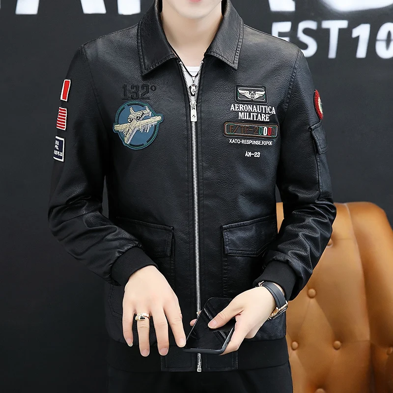 2020 New Men Leather Jacket  Appliques Motorcycle Military for Boy Temperamental Coat Make You More Charm Good Quality Hot LY258