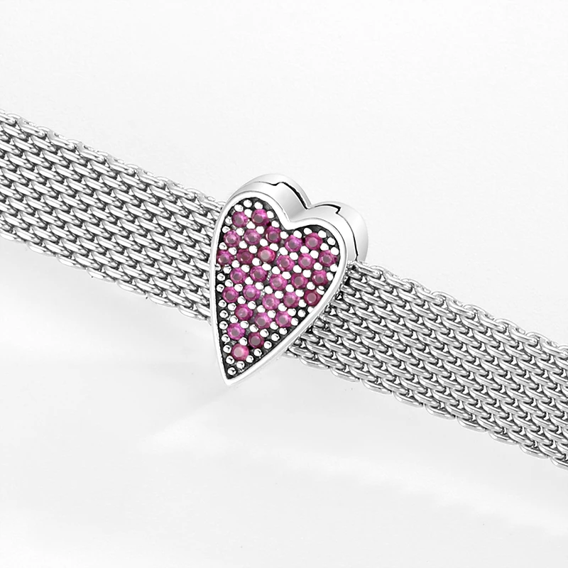 Cuentas redondas con forma de corazón para la fabricación de joyas, abalorios de plata esterlina 100% 925, compatibles con Pulsera Original Reflection