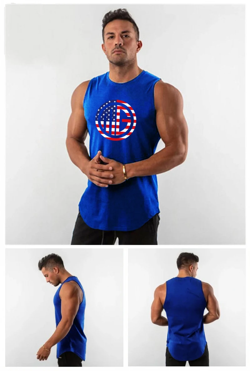 

New Gym Workout Clothing Summer Mesh Fitness Casual Fashion Tank Top Men Sports Bodybuilding Singlets Sleeveless Quick Dry Vest