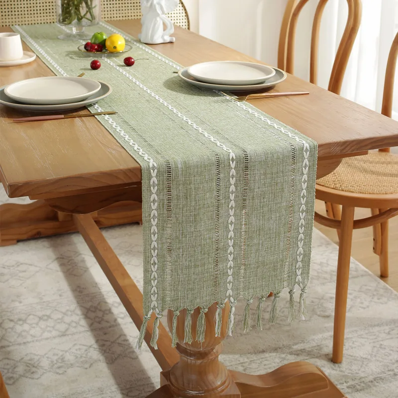 

New Solid Color Hand-Woven Hollow Tassel Tablecloth Home American Country Style Decorative Table Flag Dining Room Decoration