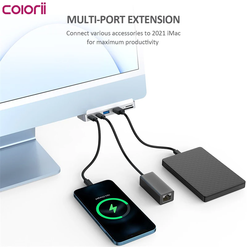 USB-концентратор Colorii с зажимом типа C для 2021 iMac с USB c USB 3,0 устройство для чтения Micro/SD карт 4K HD док-станция iMac аксессуары