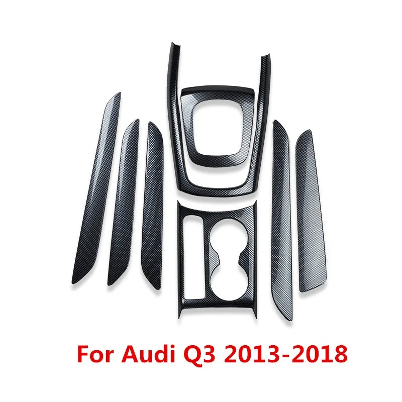 Carbon Fiber Printed Car Gear Door Panel Cover Drink Holder Moulding Trim for Audi Q3 2013 2014 2015 2016 2017 2018 Styling