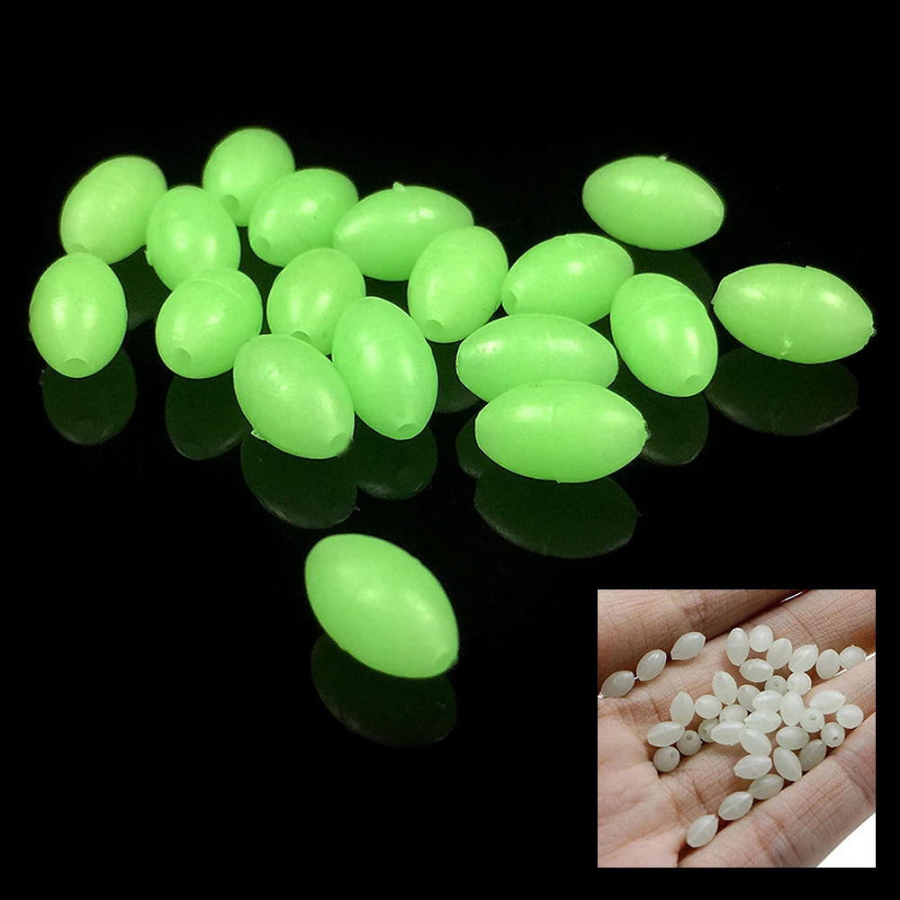 100pcs Oval Night Luminous Fishing Beads Glowing Sea Fishing Lure Bait Floating Beads Fishing Tackles Tools For Rig 5mm 8mm