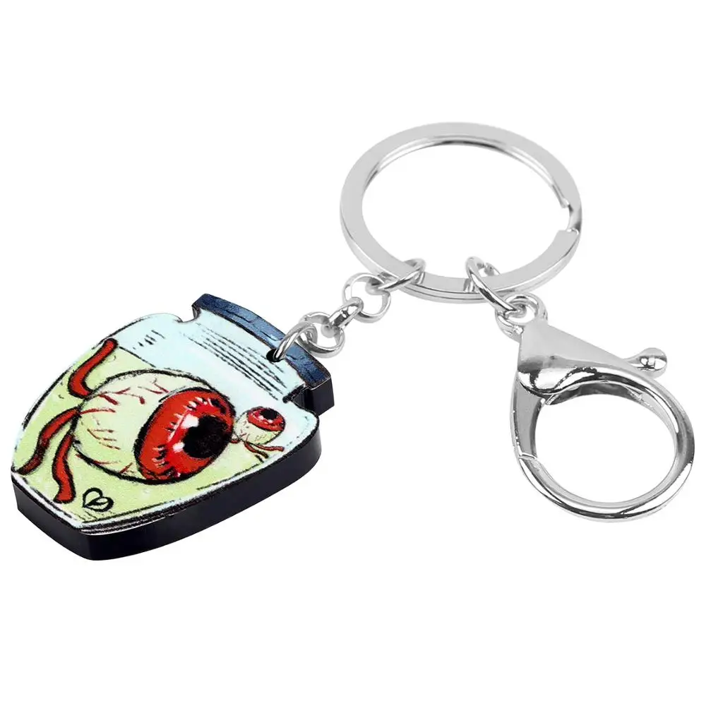 Bonsny Acrylic Halloween Evil Potion Eyes Bottle Keychains Print Big Keyring Jewelry For Women Men Teens Funny Gift Decoration