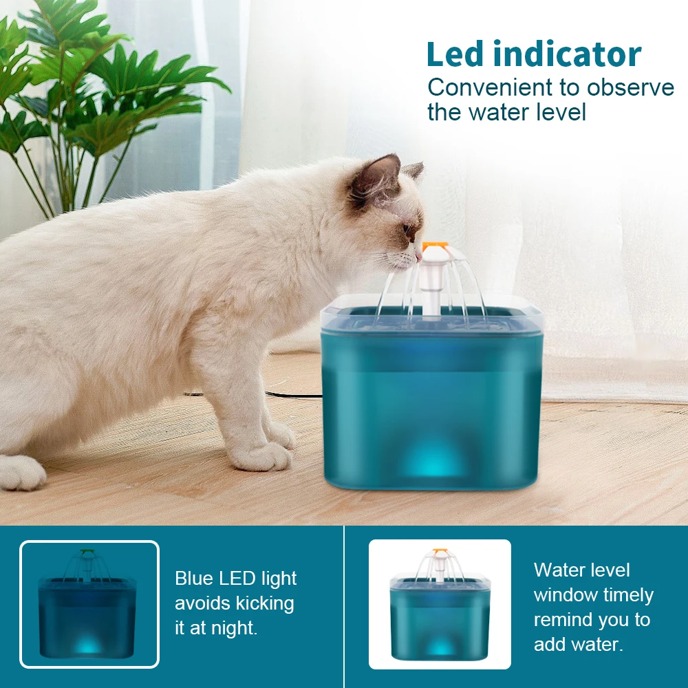 Transparent Cat Water Fountain Pet Drinking Bowl USB Charge Automatic Water Dispenser with LED Quiet Mute Electric Feeder