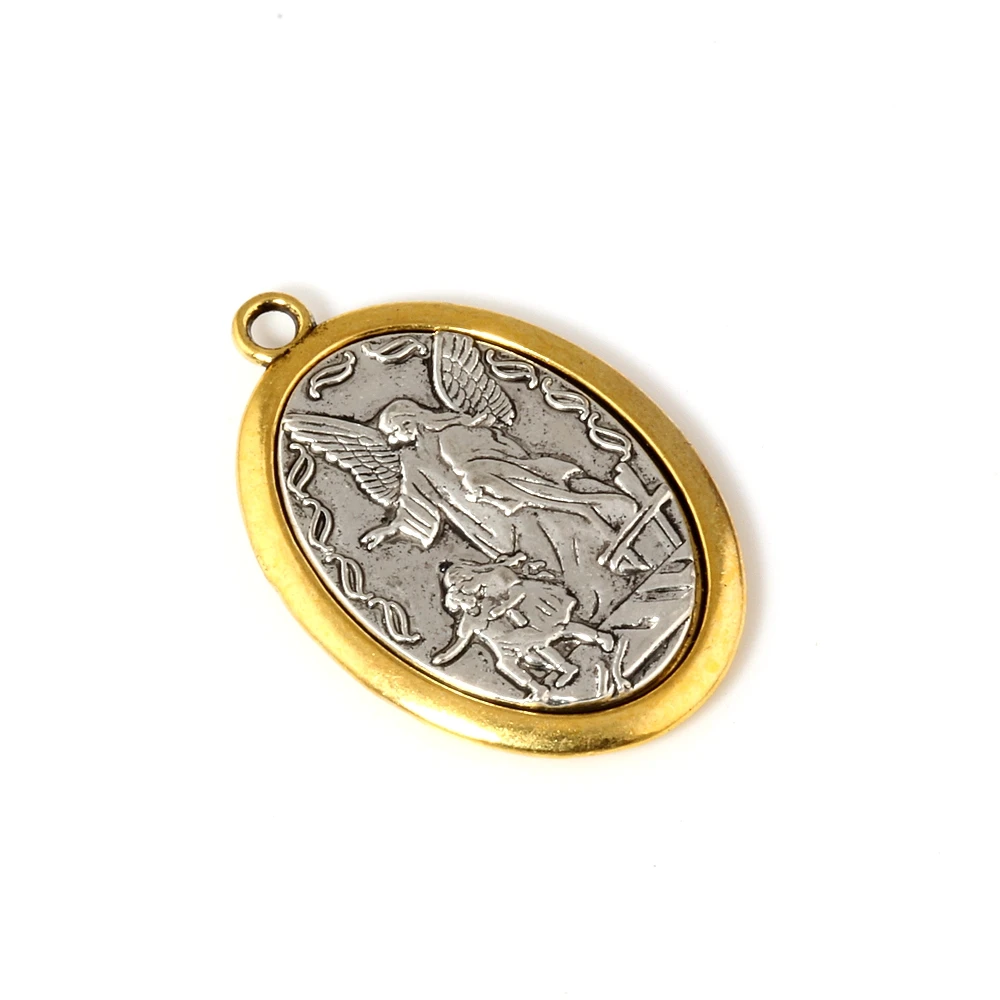 2Pcs Two Tone Catholic Patron San Michael The Archangel Alloy Charm For Jewelry Making A-548 image 5
