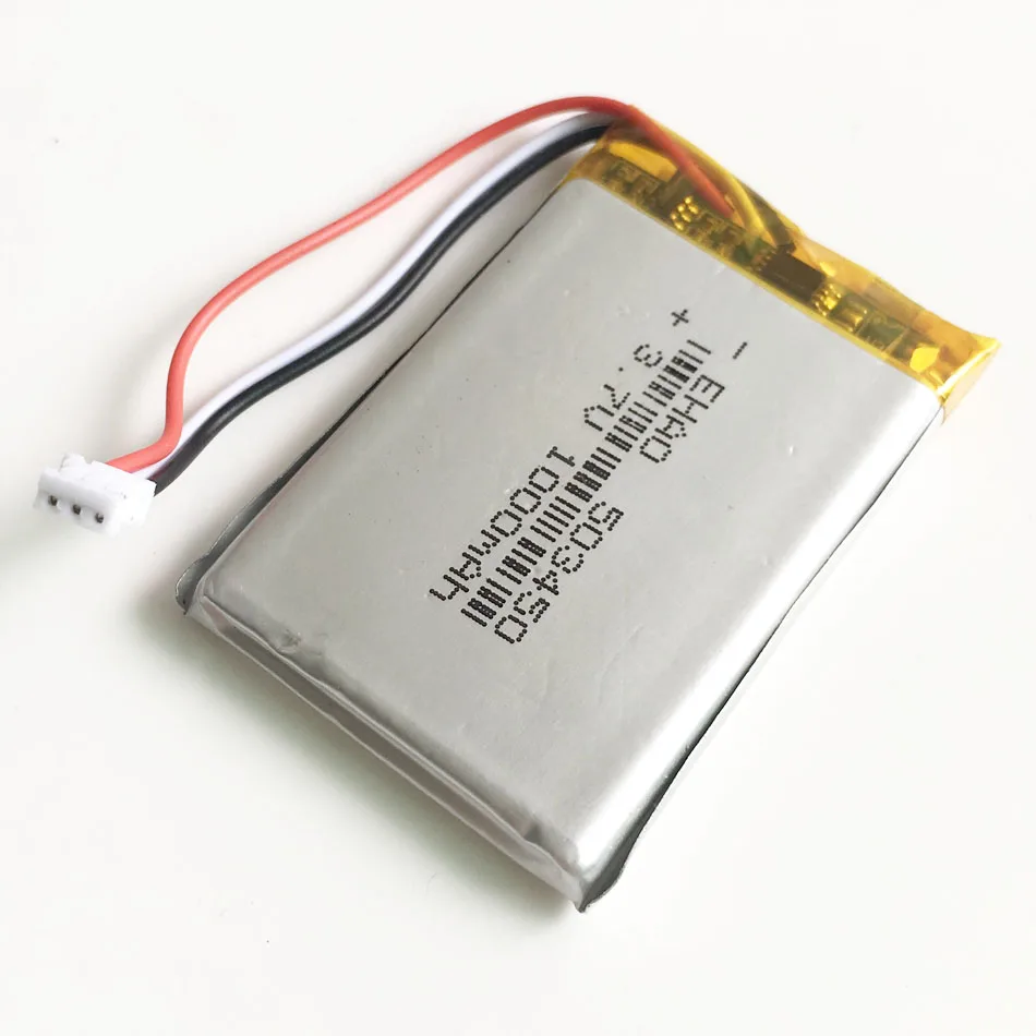 Akumulator litowo-polimerowy LiPo 3,7 V 1000 mAh 503450 + Wtyczka JST 3pin do kamery MP3 Rejestrator Bluetooth Głośnik LEDLight