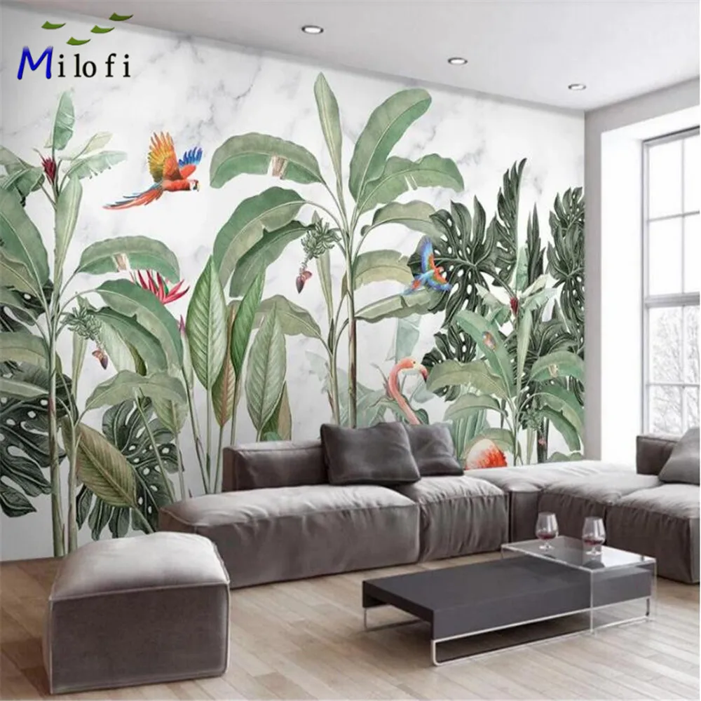 Milofi customized large 3D wallpaper mural modern minimalist fresh rainforest plant animal flamingo TV sofa background wall