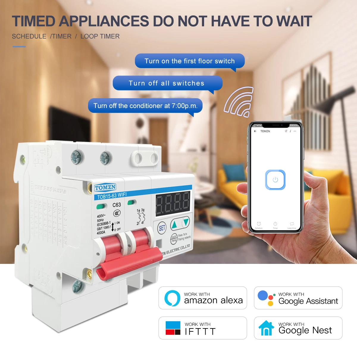 Din Rail WIFI Circuit Breaker Smart Switch Remote Control by Ewelink with over and under voltage current protecion LCD display