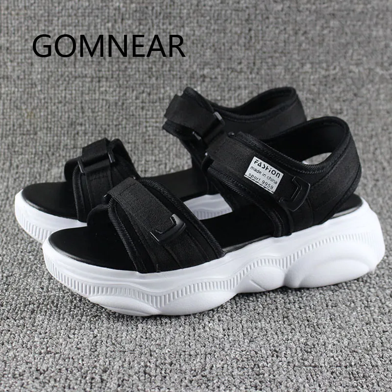 GOMNEAR Summer Sport Sandals Casual Open-toed Women Outdoor Sandals Platform Black Beach Shoes Hollow Out Walking High Quality