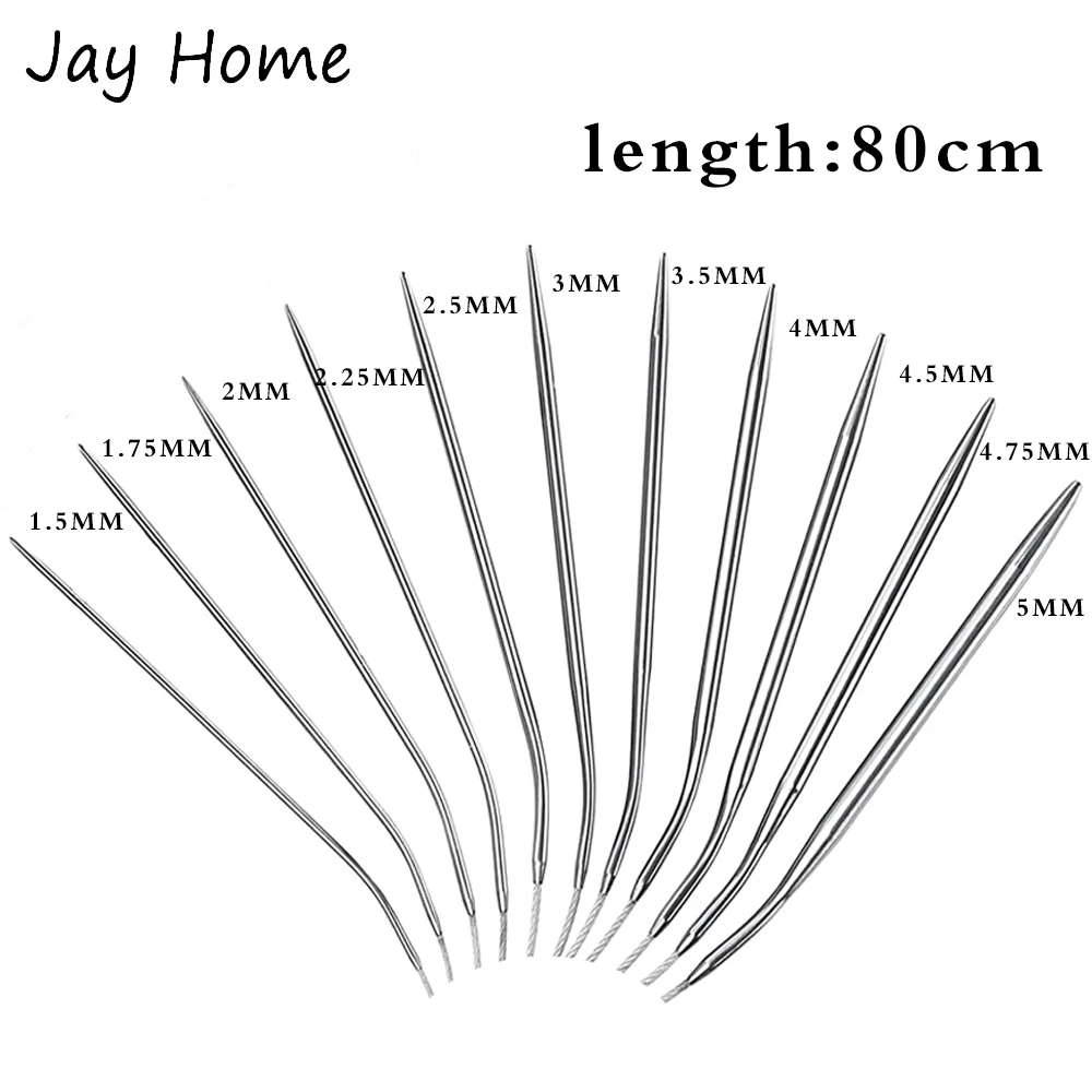 Ensemble d\'aiguilles à tricoter circulaires en acier inoxydable, Crochet à Double pointe de 32 pouces, 1.5-5MM pour chaussettes, 11 pièces