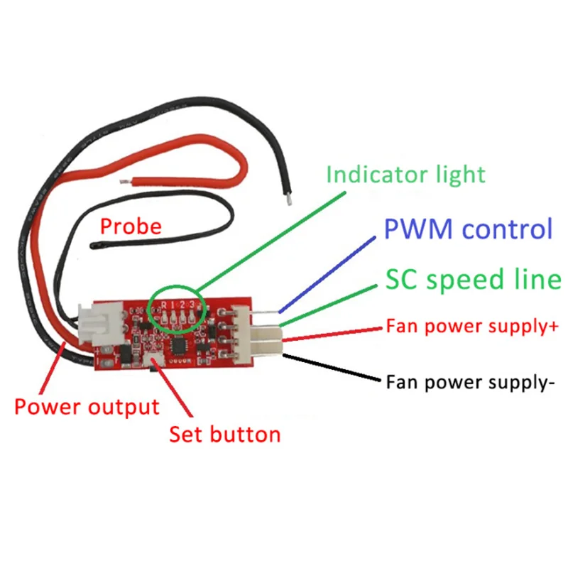 DC 5V 12V 2-4 Wire PWM Fan Temperature Control Speed Controller Governor Regulator 10/40cm Probe for PC Computer CPU Fan Cooler