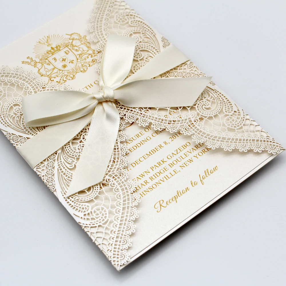 White Laser Cut Wedding Invitation Card with RSVP Cards - Set of 50pcs