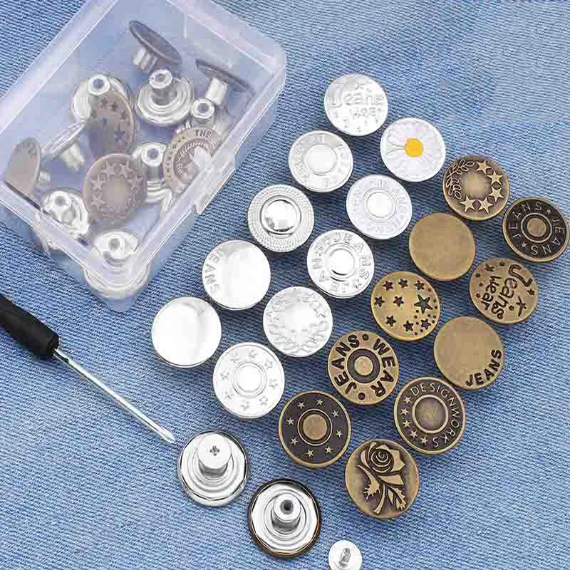 10PCS/Set Sewing-free Detachable Pants Change Waist Size Buckle Men Women Jeans Button Accessories to Send Screwdriver