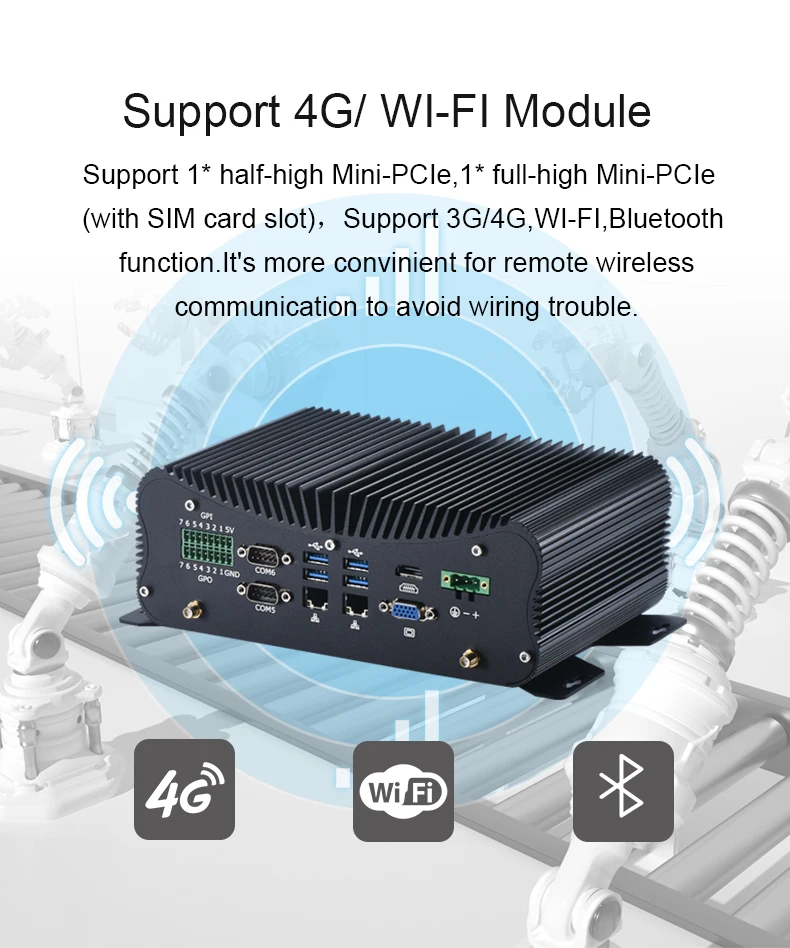Industrial Mini PC 2*DDR4 Intel Core i7 10510U 8550U i5 10210U 4G Module HD GPIO 6 COM 4 RS485 Windows 10 Fanless Computer