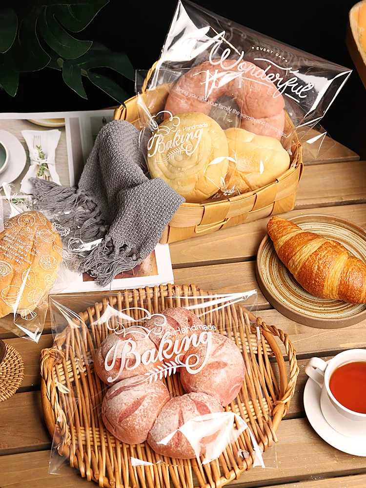 StoBag-Transparent Plastic Bag for Bakery Bread Packaging Favors Handmade Croissant Painde Campagne Decoration 100PCs