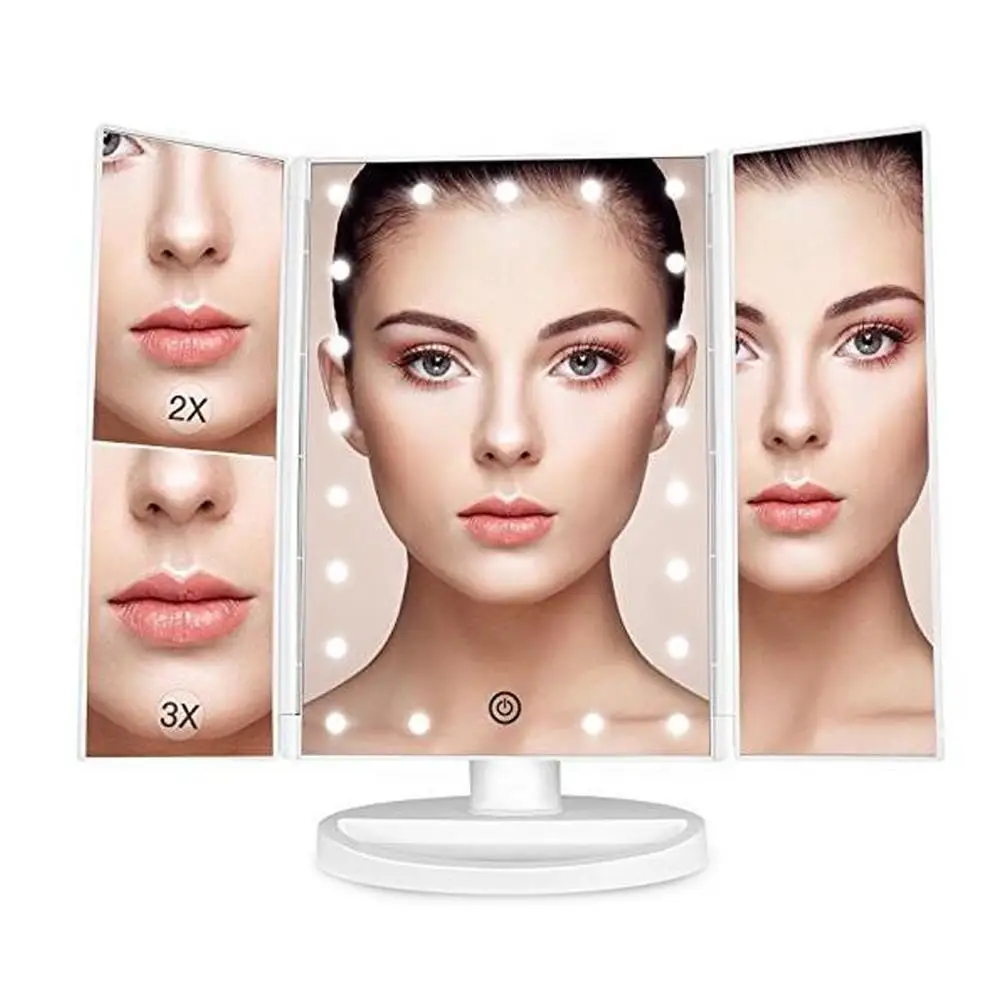 LED Mirror Makeup with LED Light and Holder Vanity Mirror Cosmetic Bath 10X Magnifying Table Desktop Folding Adjustable 4 Panels