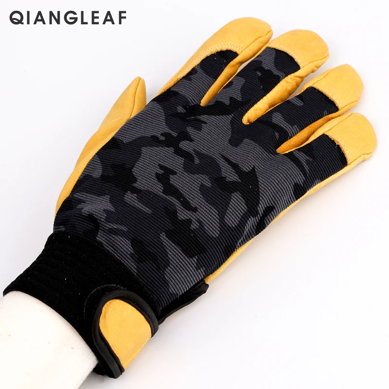 QIANGLEAF Work Gloves work glove protective gloves Top Layer Cowhide Cloth Driver Protection Tactics Safety Mitten 508MC