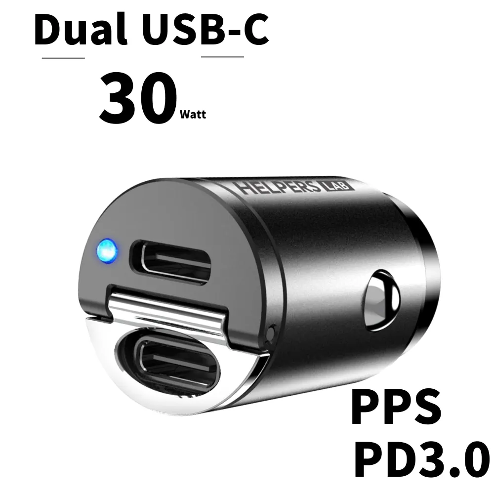 Dual USB-C Mini Car Charger PD3.0 PPS Fast Charger For iPhone 12 11 Pro Max X Xs Xr Galaxy Note 10 S20 30W With Dual USB-C Port