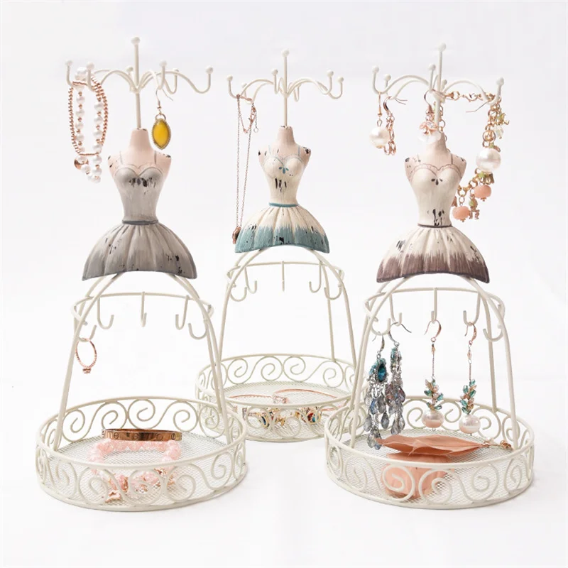 

Retro Iron Art Jewelry Display Stand Holder Tray Desk Earrings Necklace Ring Pendant European Dress Jewelry Hanger Storage Rack
