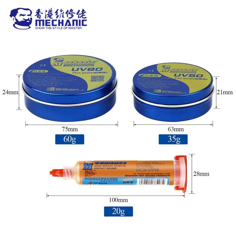 MECHANIC UV Series Mild Rosin Halogen-Free Lead-Free Solder Flux No-Clean Soldering Flux Paste For PCB BGA SMD SMT Board Repair