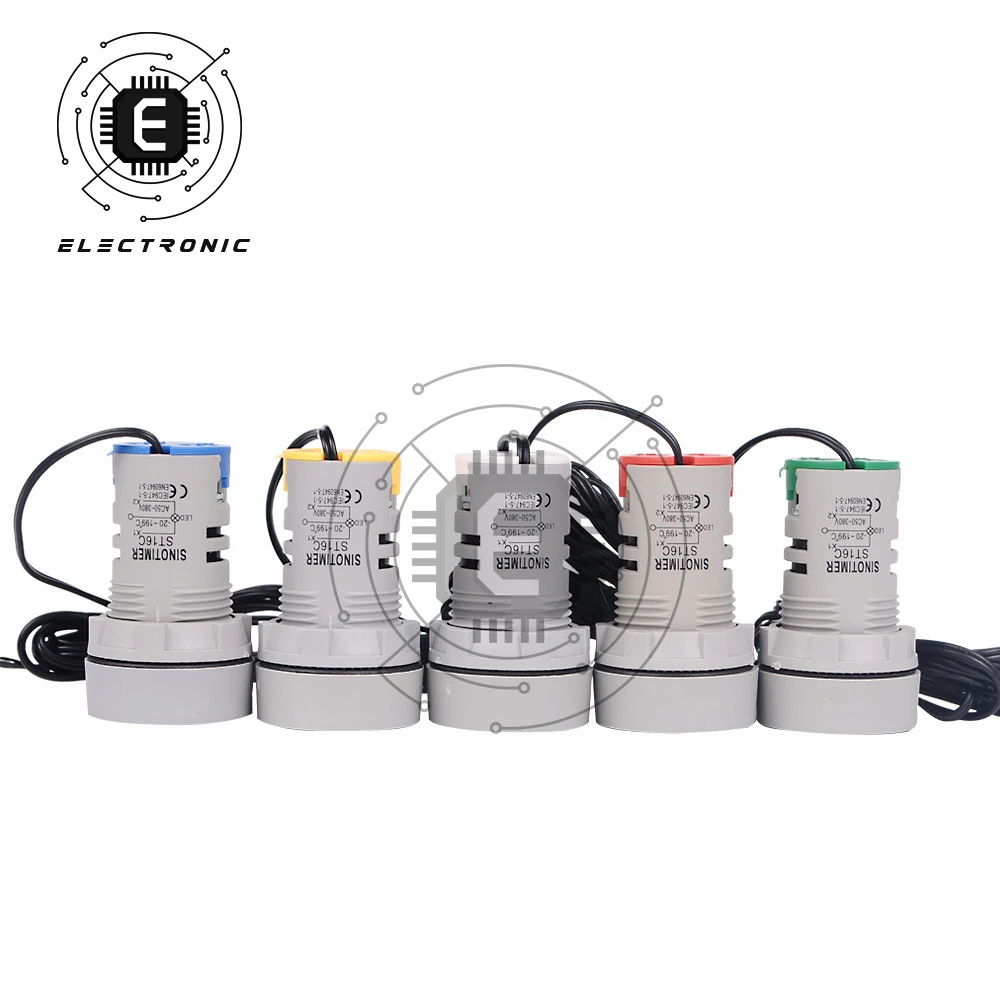 22MM Mini LED Digital Display Runde Thermometer AC 50-380V Rot Grün LED Temperatur messgerät Meter kabel 1 Meter