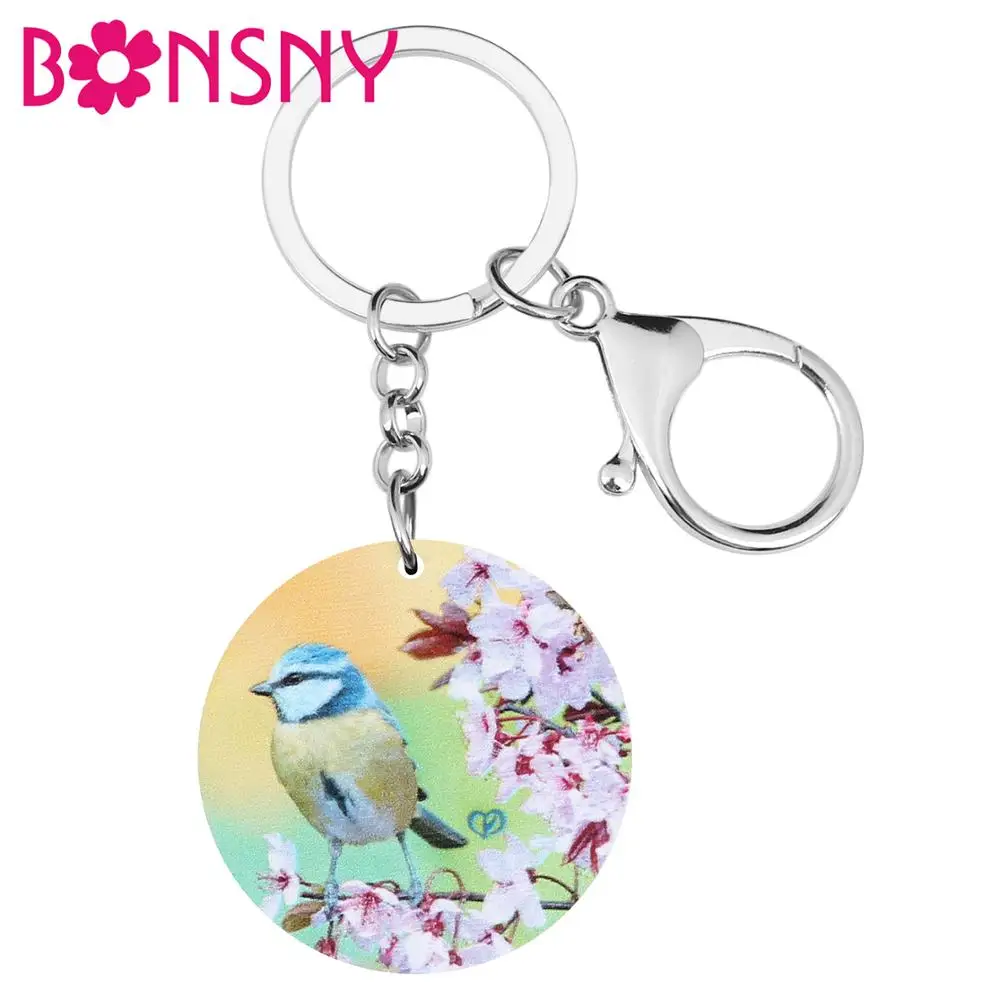 Bonsny Acrylic Elegant Parus Major Bird Keychains Key Ring Animal Key Chain Jewelry For Women Girls Fashion Gift Bag Decoration