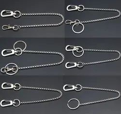 Long Metal Wallet Square Box Chain Leash Pant Jean Keychain Ring Clip Men's Hip Hop Stainless Steel Jewelry