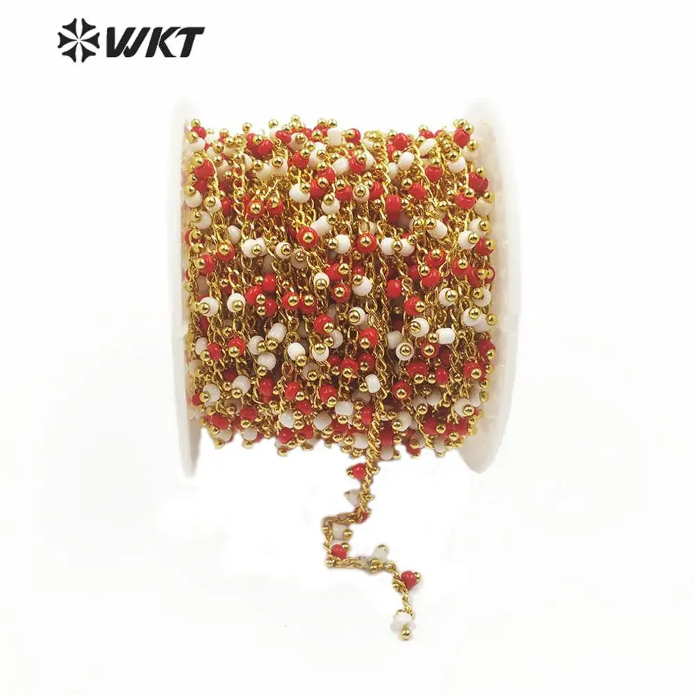 

WT-RBC126 WKT Multi Red And White Crystal Beads Gold Electroplated Wire Wrapped Tiny Bead Rosary Chain For Women Stylish Jewelry