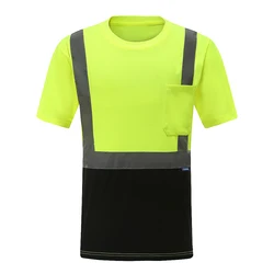 AYKRM High Visibility Work T-shirt  Reflective Safety Summer Breathable Fluorescent Shirts Hi Vis Workwear Men's  Women's XS-6XL