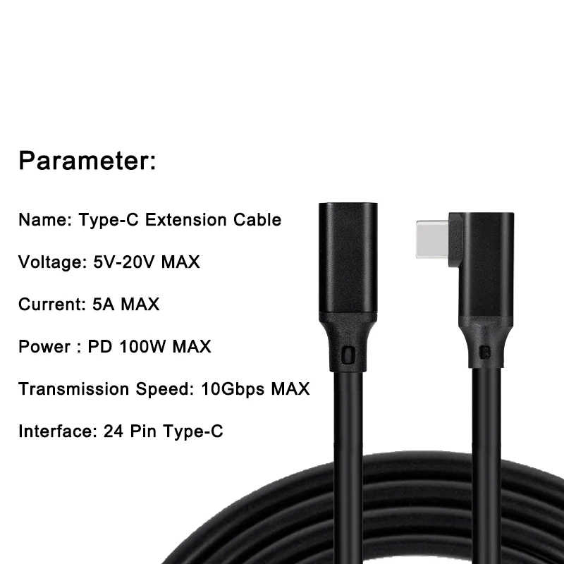 Кабель-удлинитель USB3.1/USB-C, поддержка быстрой зарядки 100 Вт, 5 А, 4K/60 Гц, скорость передачи данных 10 Гбит/с для MacBook Pro, Dell, Asus, HP, Xiaomi