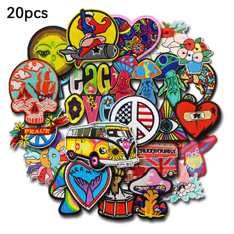 20Pcs/lot Love skull lizard Embroidery Patches for Clothing Appliques Clothes Stickers Iron on bags Kid Dress Decoration