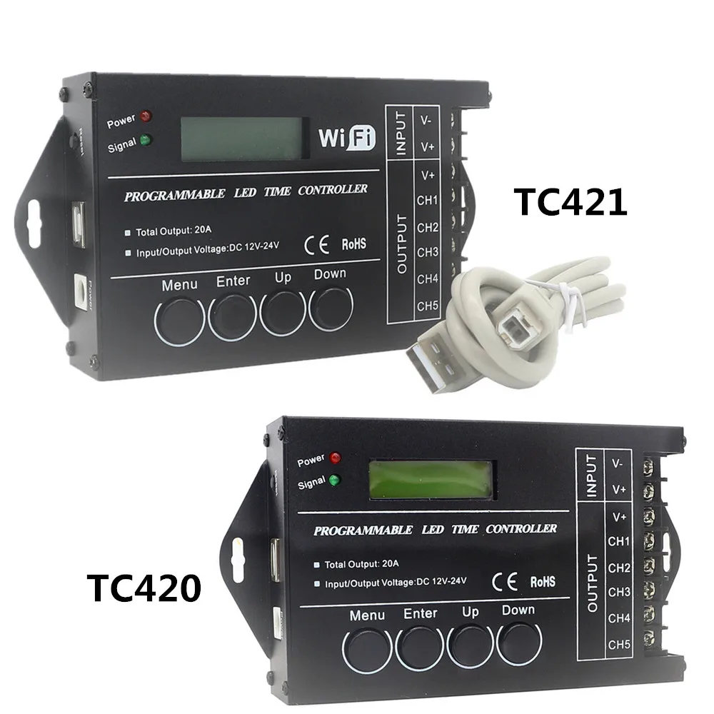 

Программируемый по времени контроллер TC420 TC421 WiFi DC 12 В/24 В 20 А 5-канальный выходной контроллер светодиодной ленты, используемый в аквариуме, аквариуме