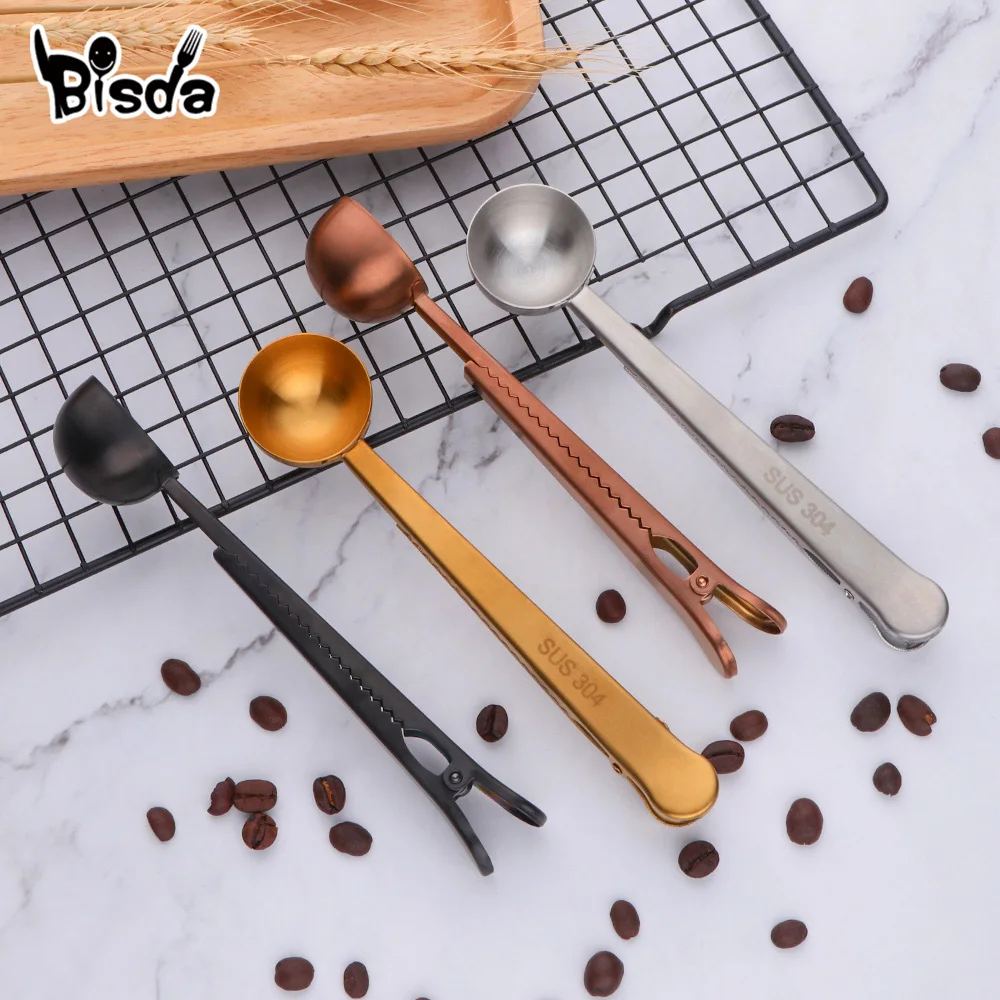 

1/4Pcs Clip Spoons Sauce Bag Sealing Kitchen Utebsils Portable Tea Coffee Spoon Clip Measuring Scoop Two in One Picnic Tool