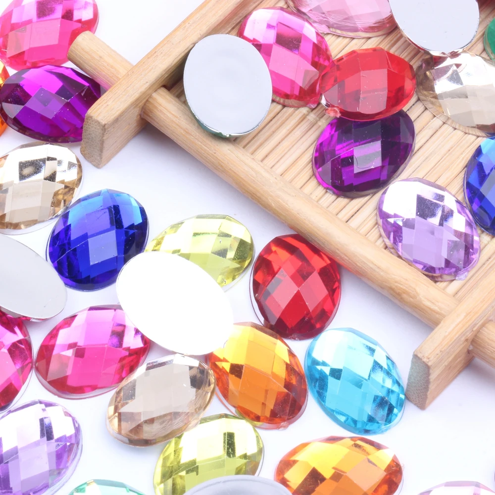 

200/500pcs 13x18mm Oval Shape Earth Facets Acrylic Rhinestones Flatback Many Colors Glue On Beads DIY Jewelry Nails Art Supplies