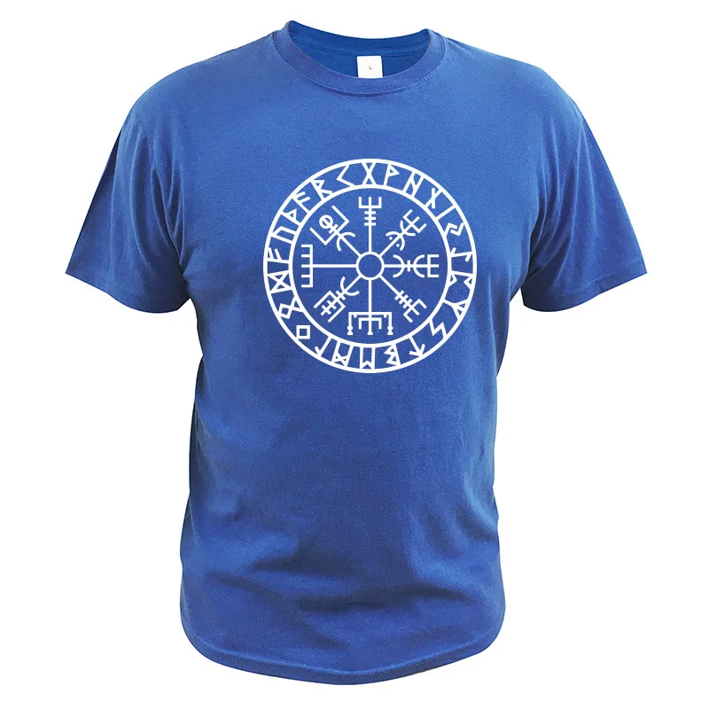 Viking T Shirt Icelandic Vegvisir Compass Rune Amulet T-shirt Casual Crew Neck Camisetas EU Size 100% Cotton Tops