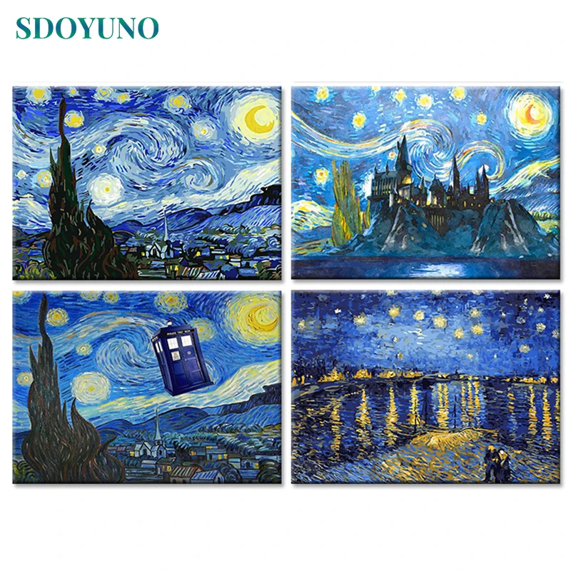 SDOYUNO 60x75cm DIY Oil Painting By Numbers Abtract Starry sky Frameless Paint By Numbers On Canvas Landscape Coloring By Number