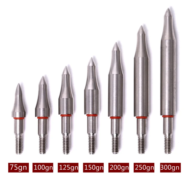 3/6/12/24pcs 75/100/125/150/175/200/250/300gn Stainless Steel Arrow Point Tip Broadhead Head ID6.2mm OD7.6/7.9mm Archery Arrow