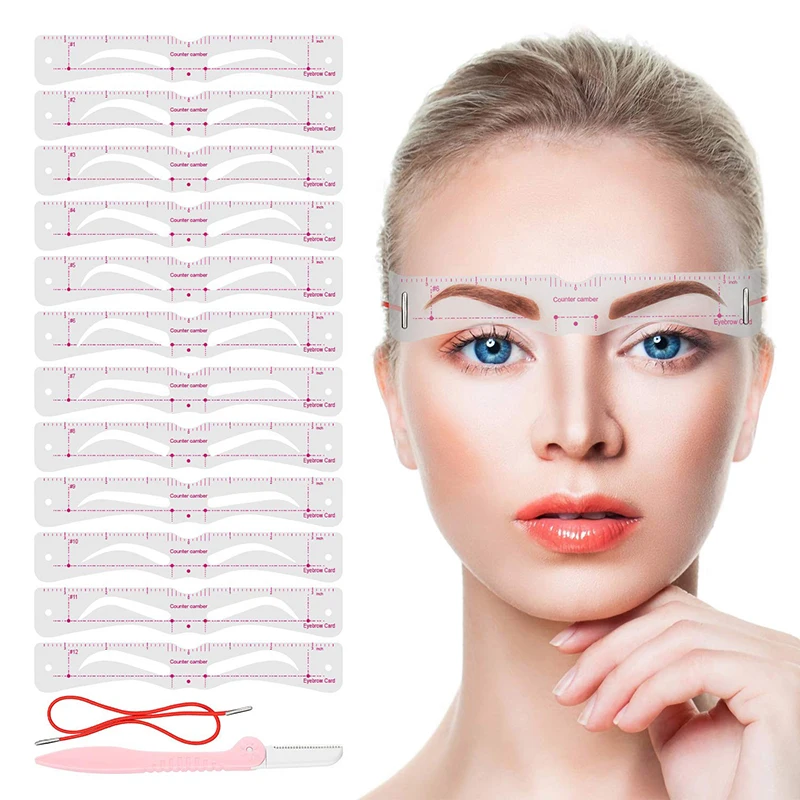 12 arten/set Augenbraue Stencil Set Reusable DIY Augenbraue Zeichnung Guide Styling Gestaltung Pflege Vorlage Karte Einfach Make-Up
