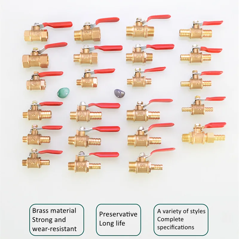 Brass Water Oil Air Gas Fuel Line Shutoff Ball Valve Pipe Fittings Pneumatic Connector Controller Handle 6-12MM Hose Barb Inline